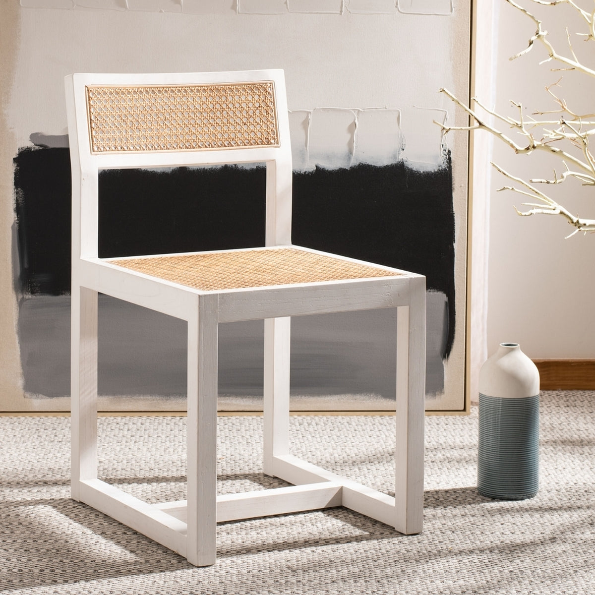  Safavieh Bernice Minimalist Cane Dining Chair - Black/Natural - Bonton