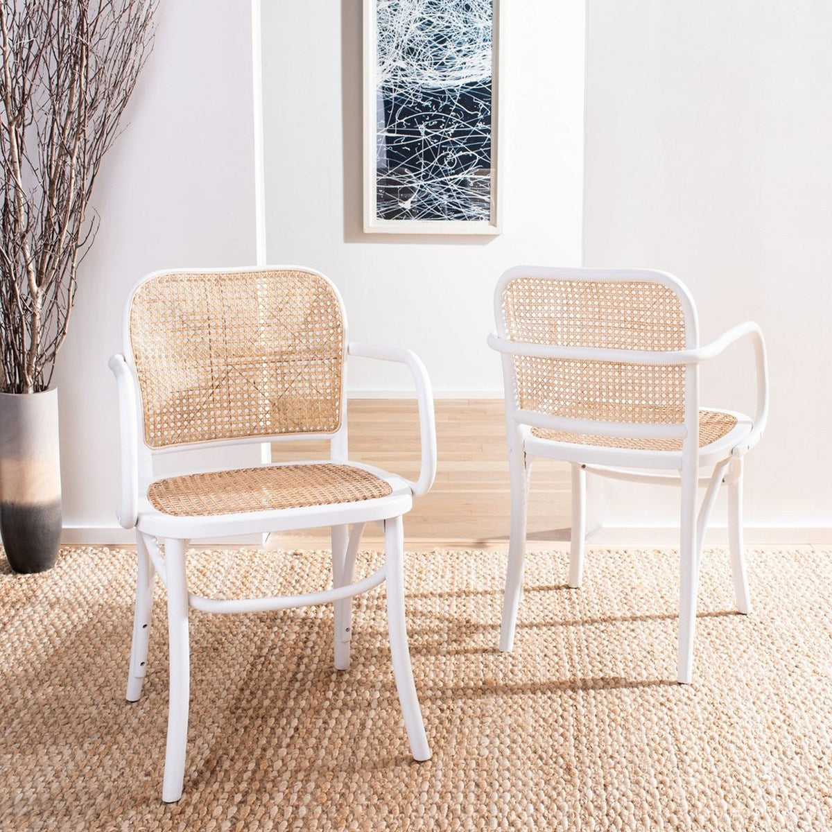  Safavieh Keiko Cane Dining Chair - White/Natural - Bonton