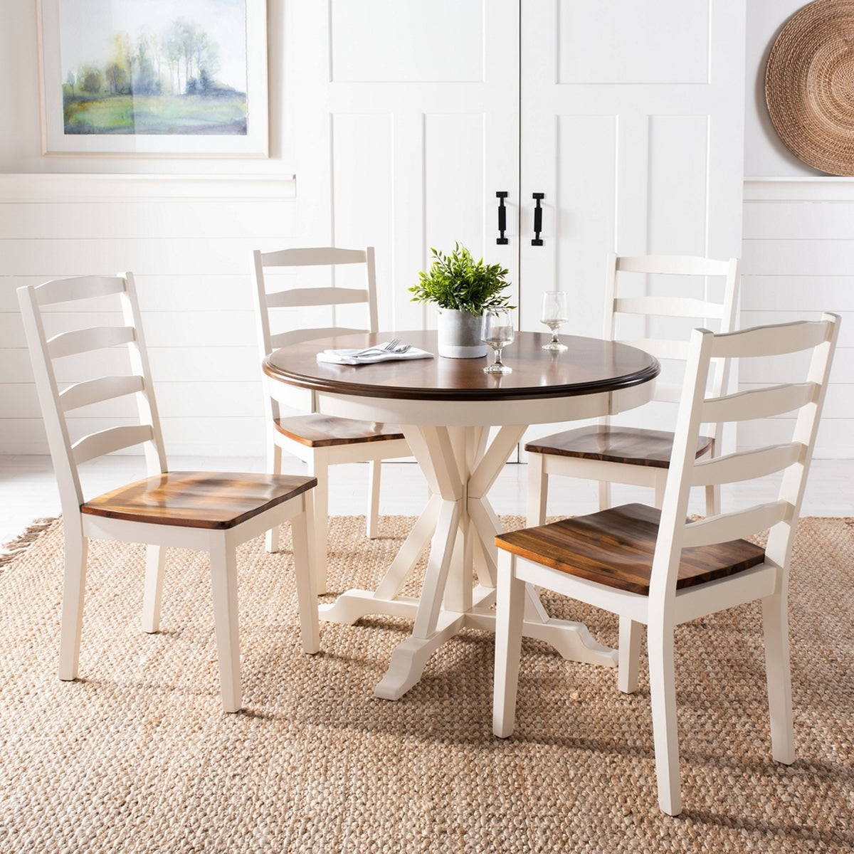  Safavieh Shay 5 Piece Dining Set - White/Natural - Bonton