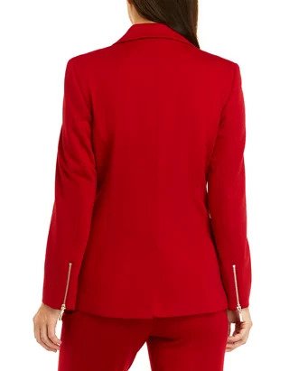  Kasper One Button Notch Collar Jacket With Sleeve Zippers - Fire Red - Bonton