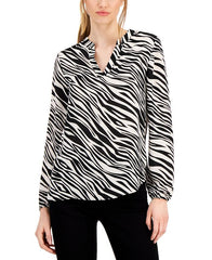 Split Neck Blouse with Elastic Cuff