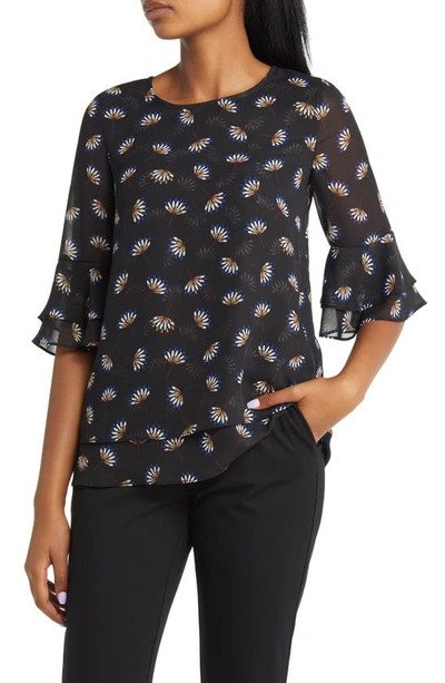  Anne Klein Double Layer Blouse with Double Flare Sleeve - Anne Black Combo - Bonton