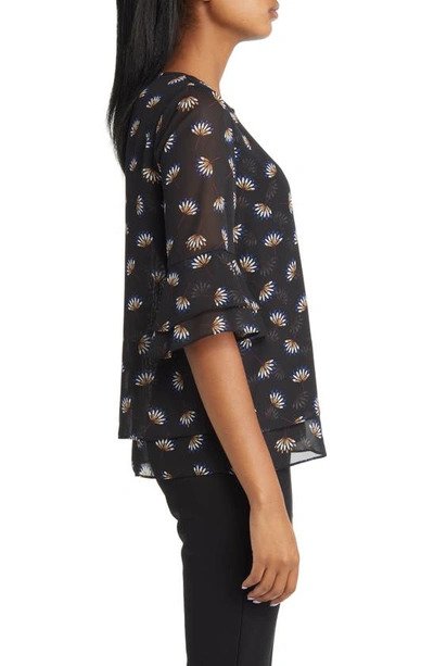  Anne Klein Double Layer Blouse with Double Flare Sleeve - Anne Black Combo - Bonton