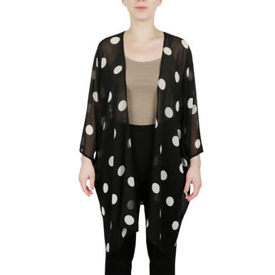  Anne Klein Dot Print Sheer Cardigan - Anne Black/ Anne White - Bonton