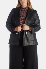 Plus Size Vegan Leather Faux Double Breasted Jacket