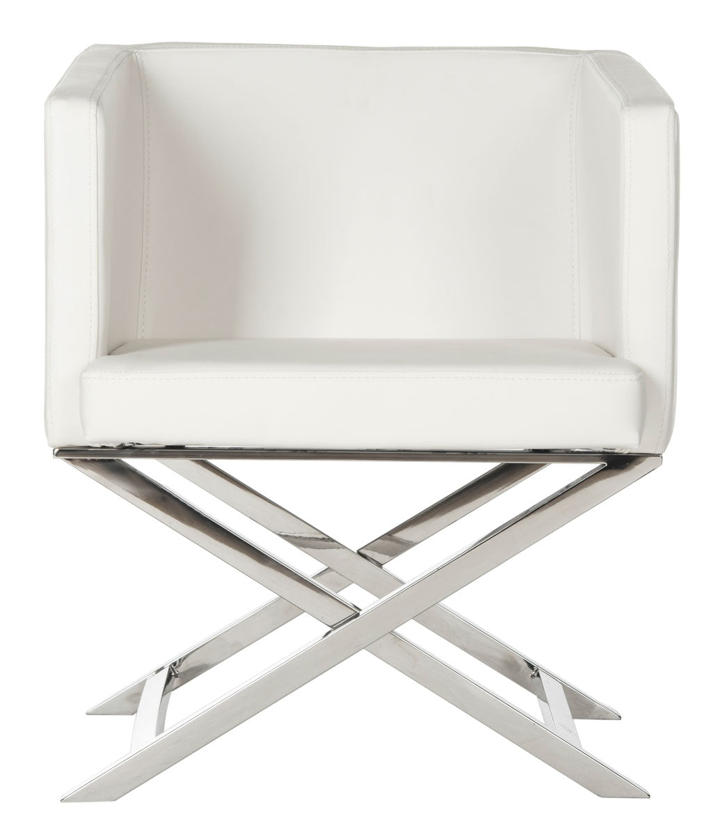  Safavieh Celine Chrome Cross Leg Leather Chair - White - Bonton