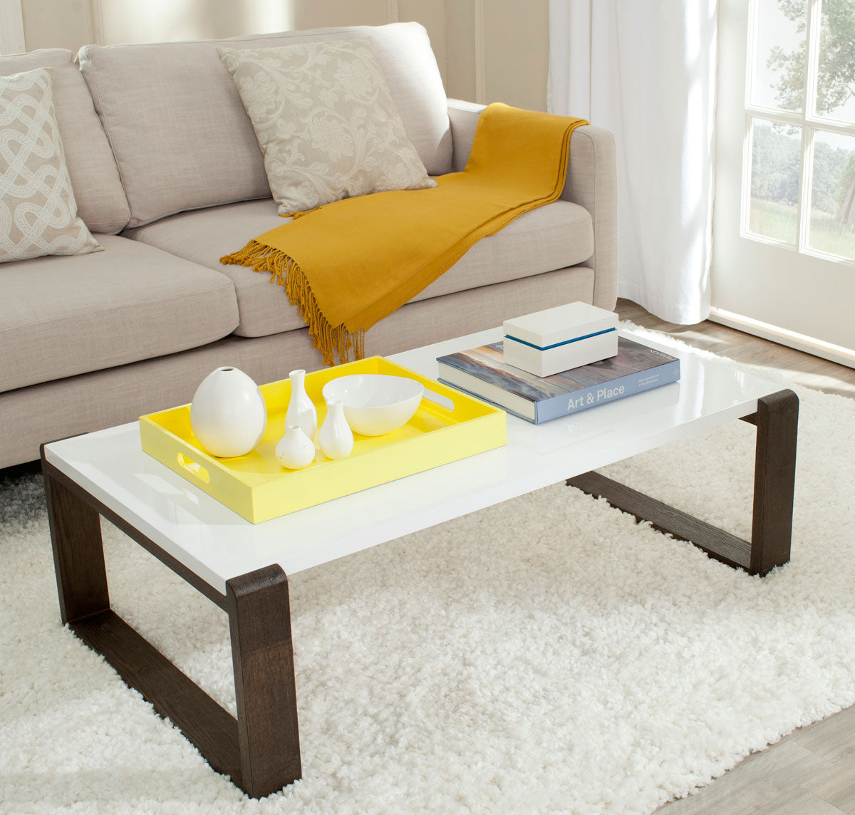  Safavieh Bartholomew Mid -Century Lacquer Coffee Table - White/Gray - Bonton