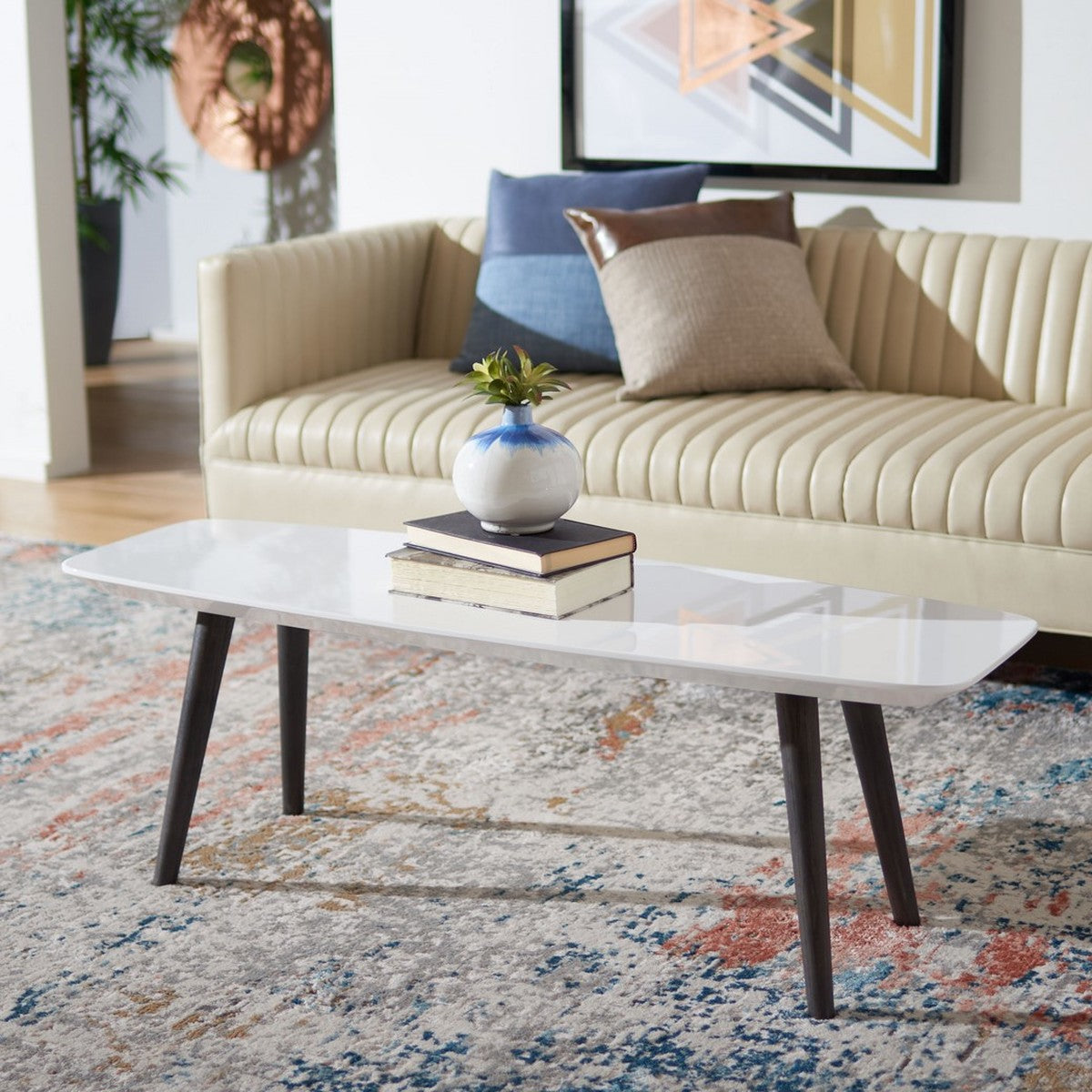  Safavieh Josiah Mid-Century Rectangle Lacquer Coffee Table - White - Bonton