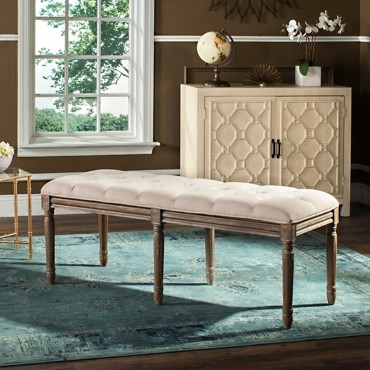  Safavieh Rocha French Brasserie Tufted Bench - Grey Velvet - Bonton