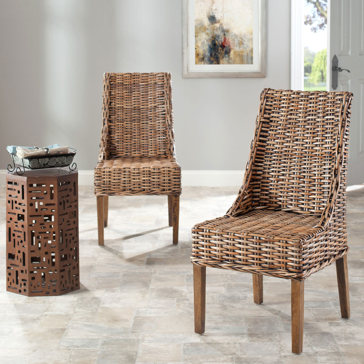  Safavieh Suncoast Rattan Armchairs Set of 2 - Walnut - Bonton