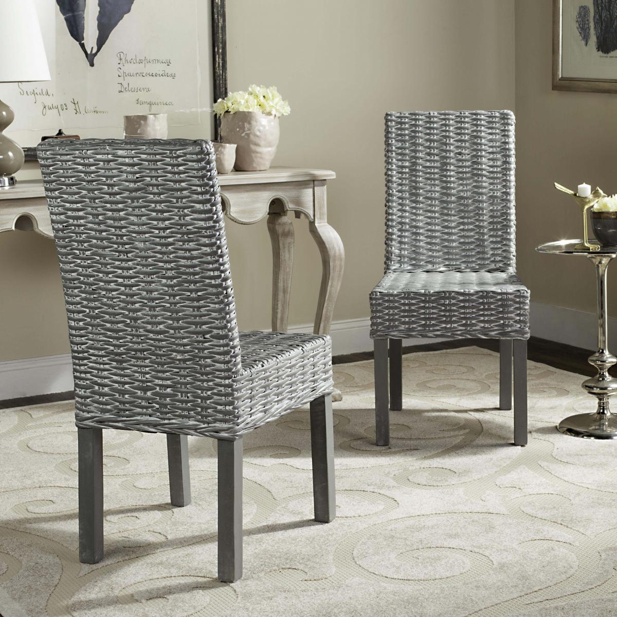  Safavieh Wheatley Rattan Side Chair Set of 2 - Grey White Washed - Bonton