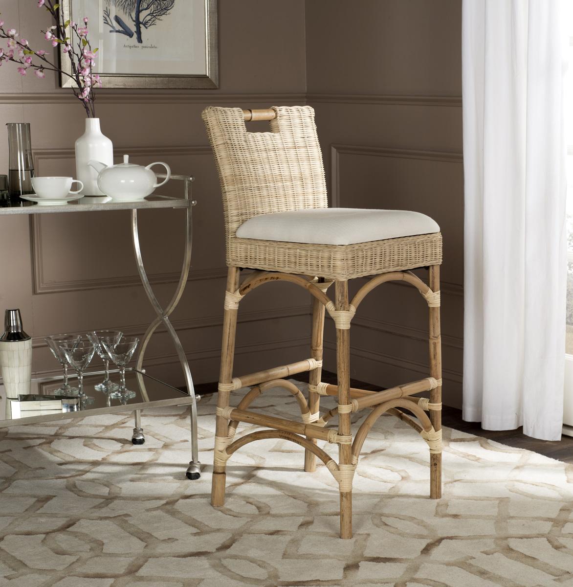  Safavieh Fremont Rattan Bar Stool - Natural - Bonton