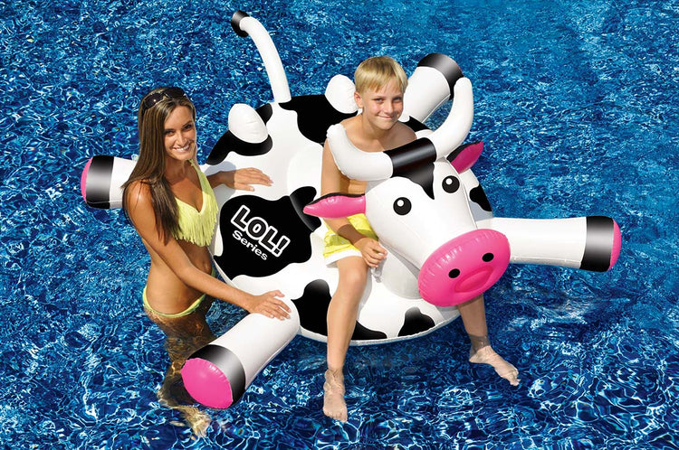 Inflatable Black and White Ride-On Cow Novelty Swimming Pool Float 54-Inch