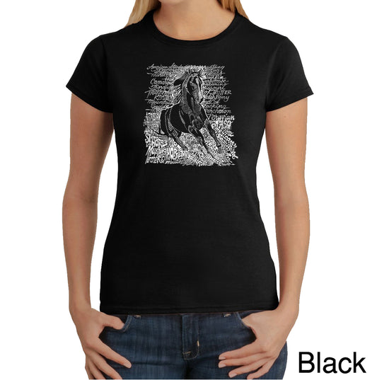 LA Pop Art Women's Word Art T-Shirt - Popular Horse Breeds