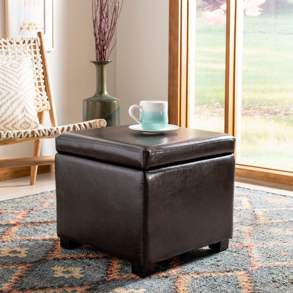  Safavieh Jonathan Flip Top Ottoman - Black - Bonton