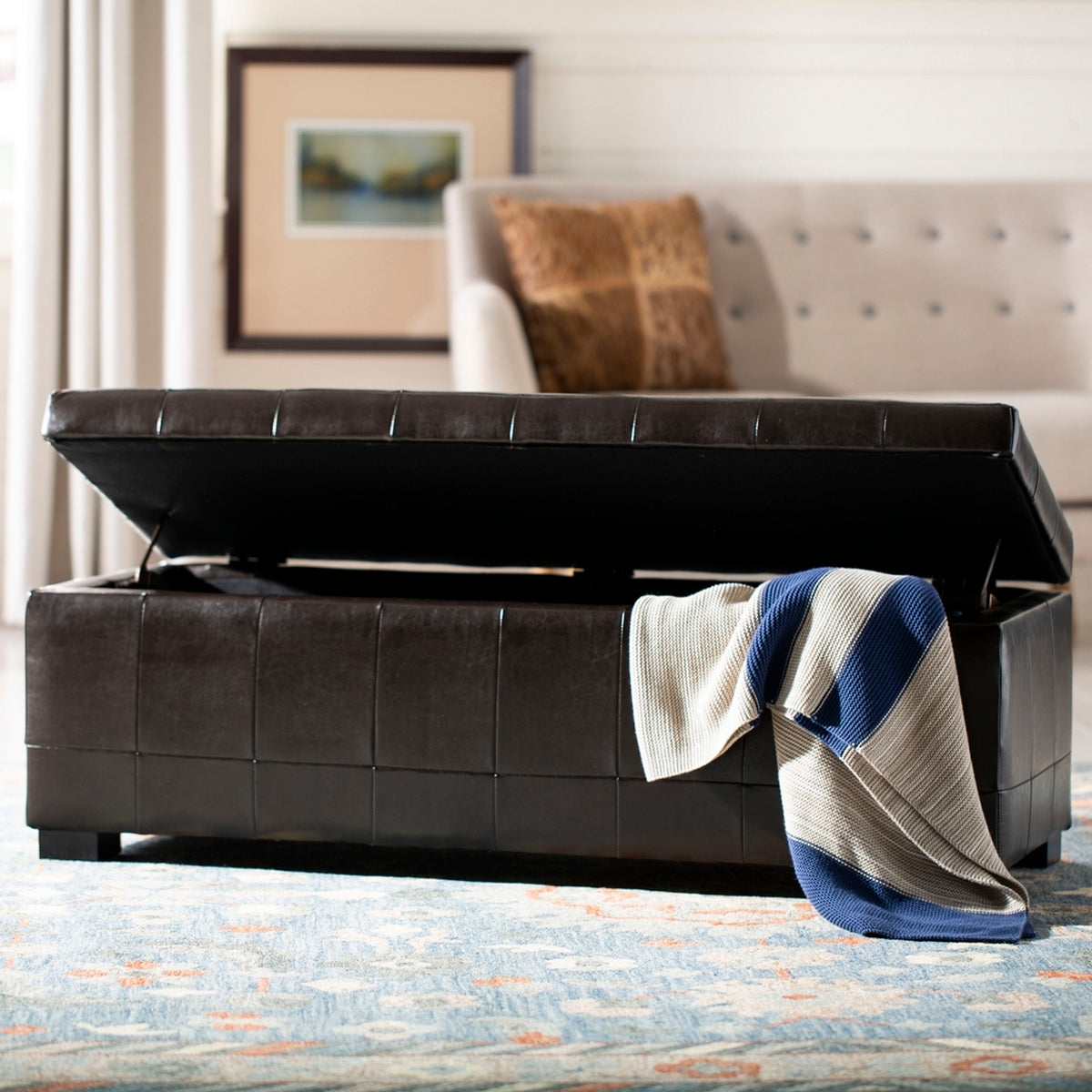  Safavieh Manhattan Large Storage Bench - Saddle - Bonton