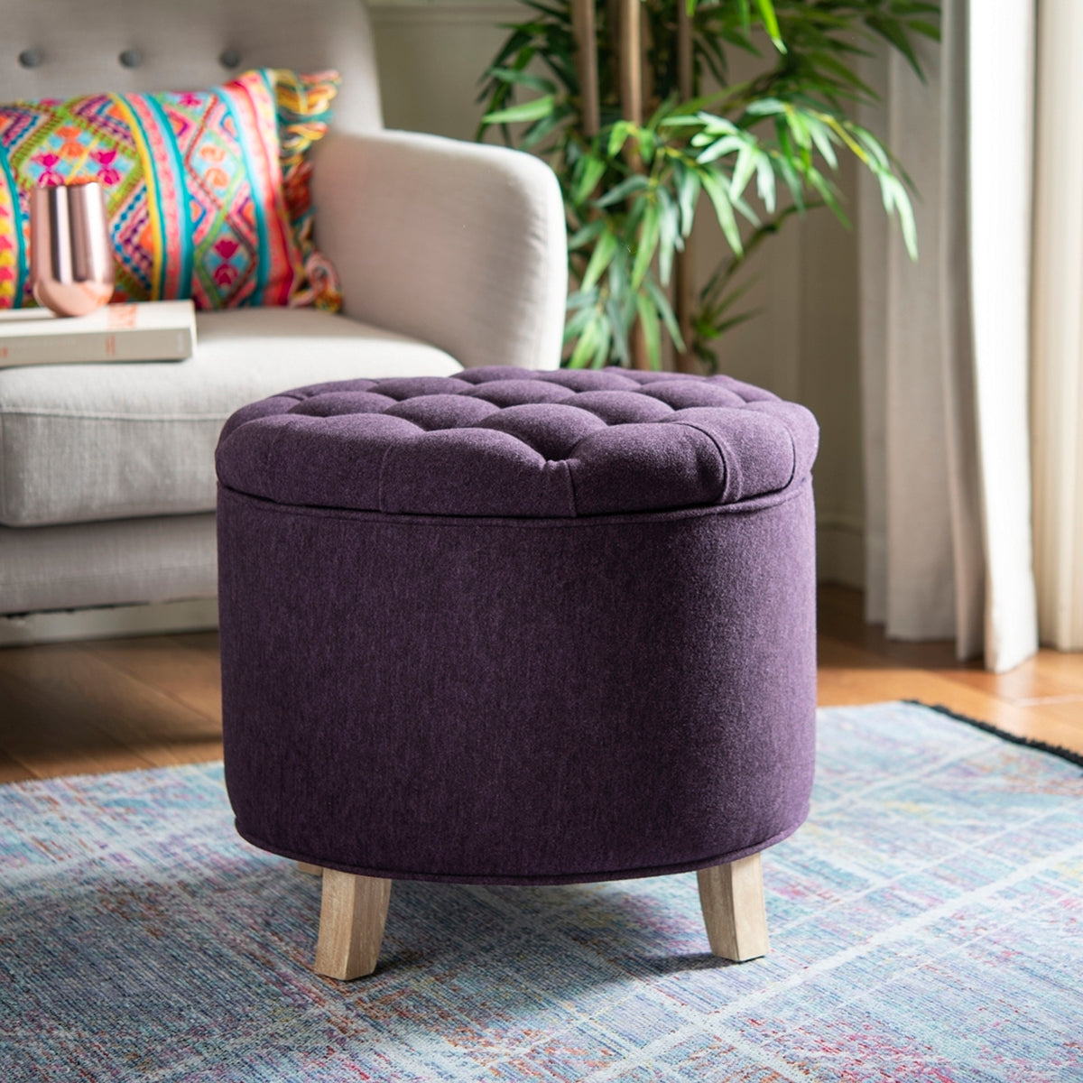  Safavieh Amelia Tufted Storage Ottoman - Plum - Bonton