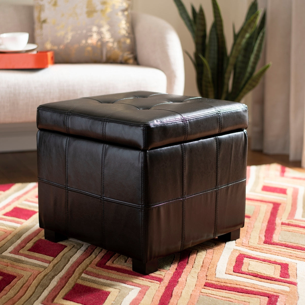  Safavieh Maiden Square Tufted Ottoman - Red - Bonton