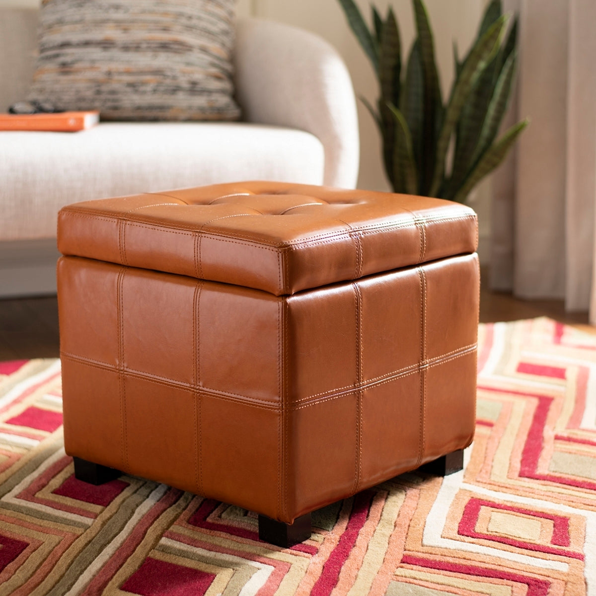  Safavieh Maiden Square Tufted Ottoman - Red - Bonton