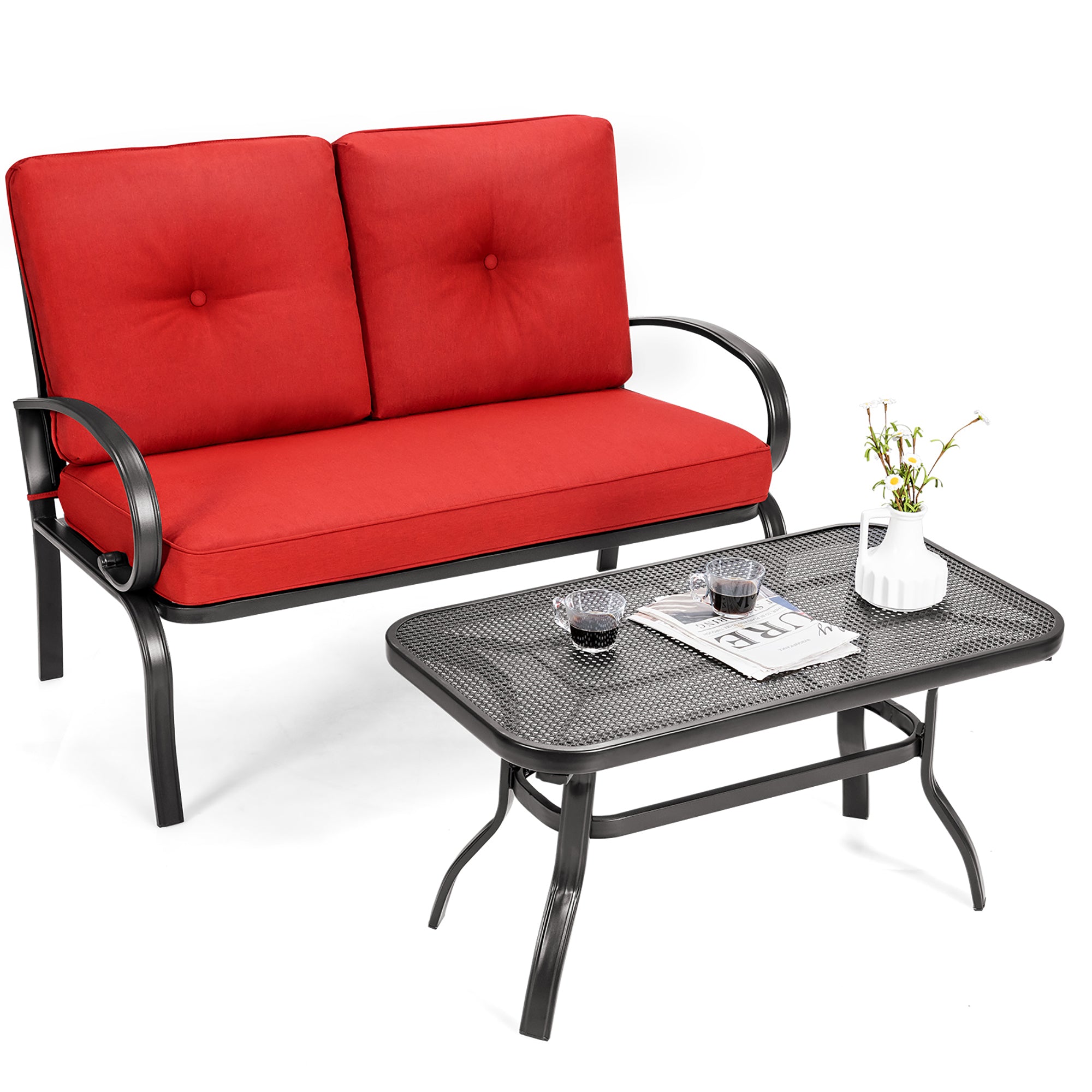  Cushioned Loveseat and Coffee Table 2 Piece Set - Red - Bonton