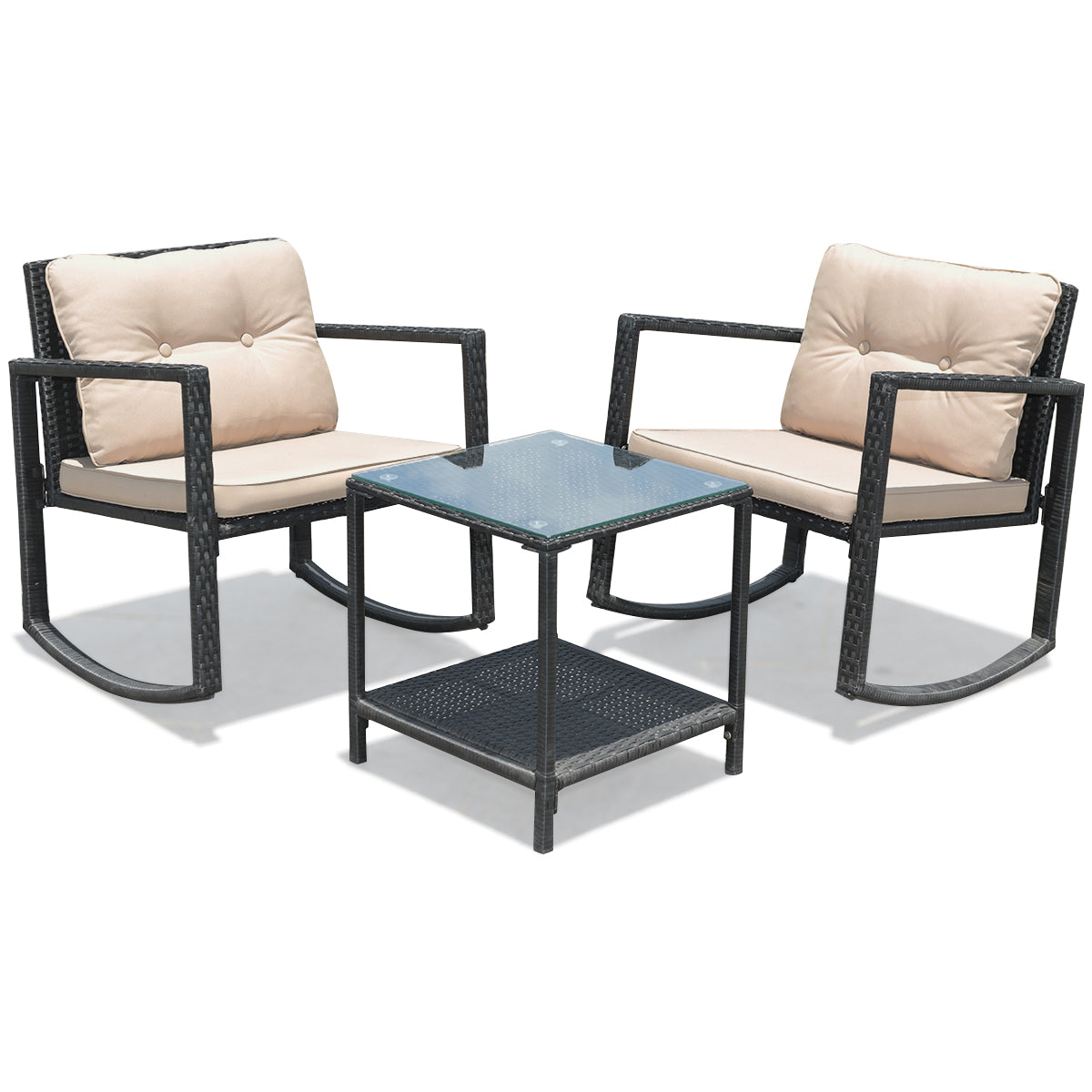  3 Piece Rattan Rocking Chair Conversation Set - Gray - Bonton