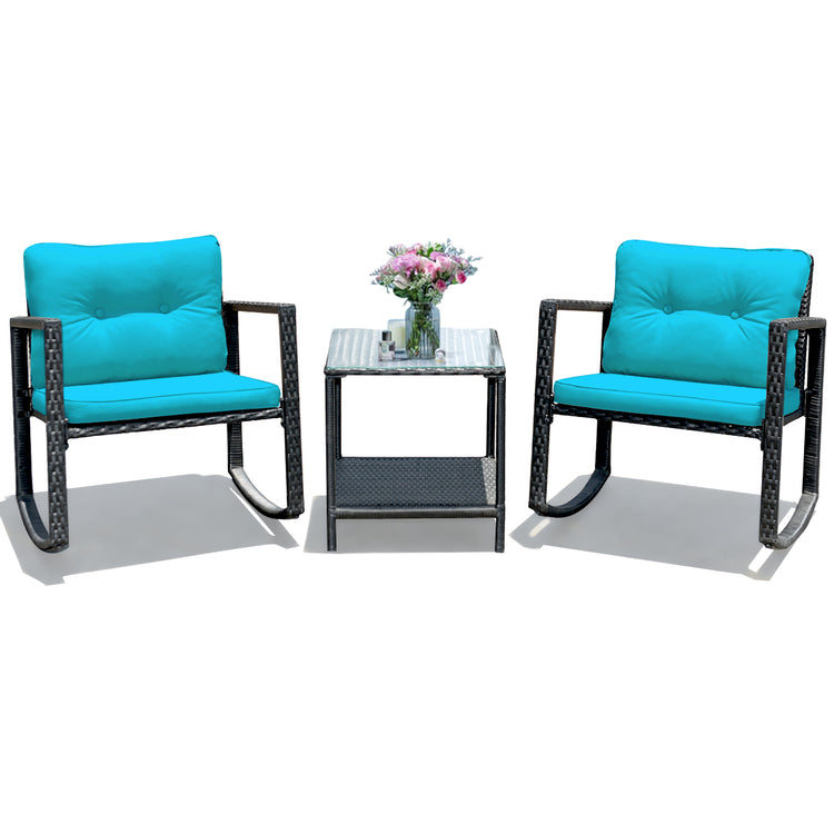 3 Piece Rattan Rocking Chair Conversation Set