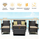 Rattan Furniture 4 Piece Set with Sofa, Chairs, and Coffee Table