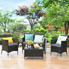 Rattan Furniture 4 Piece Set with Sofa, Chairs, and Coffee Table