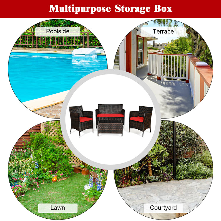 Rattan Furniture 4 Piece Set with Sofa, Chairs, and Coffee Table
