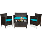 Rattan Furniture 4 Piece Set with Sofa, Chairs, and Coffee Table
