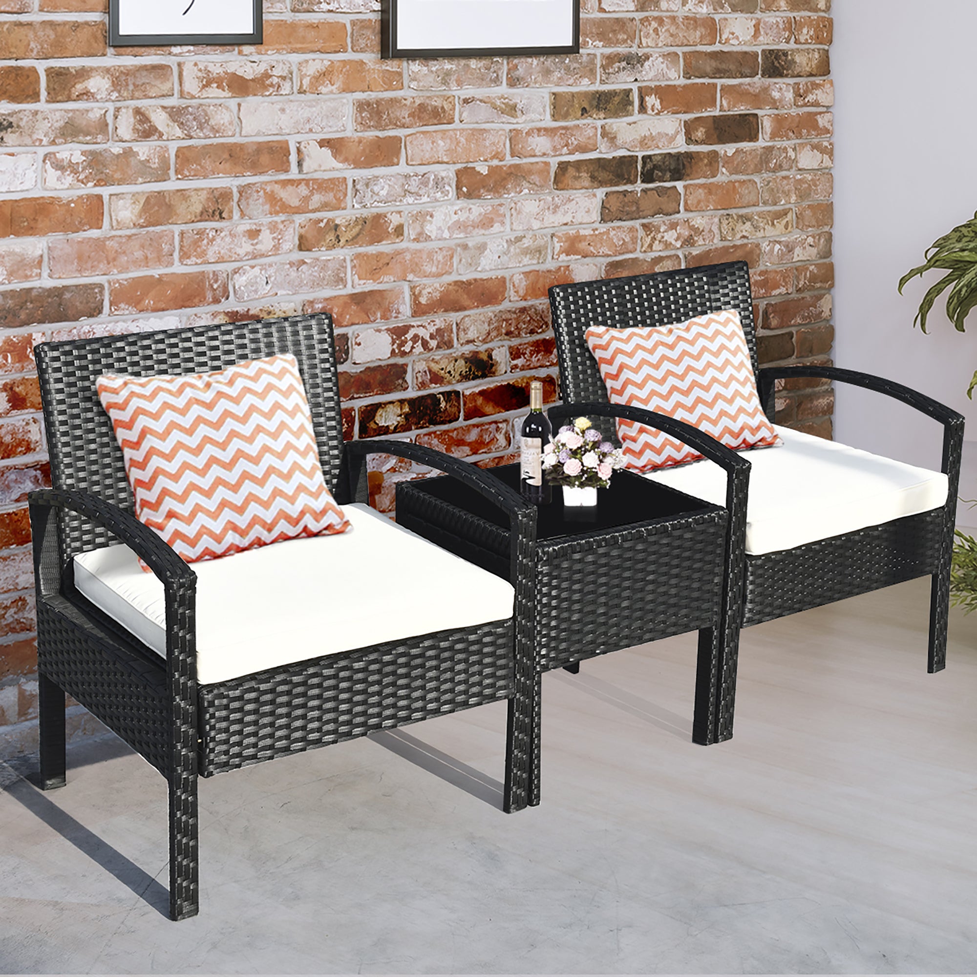  3 Piece Table and Cushion Chairs Set - Red - Bonton