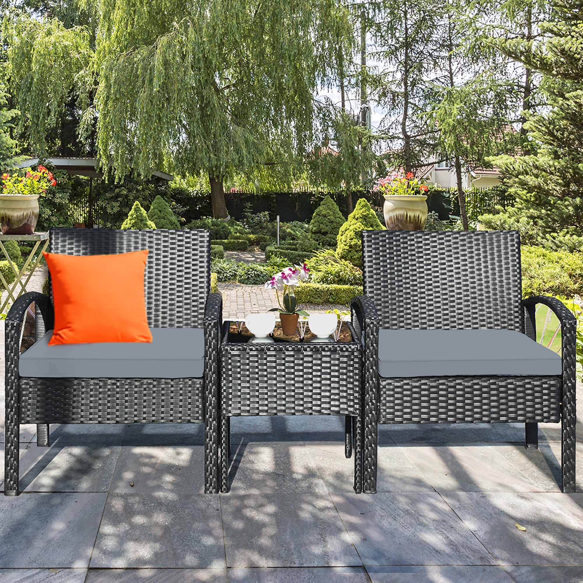  3 Piece Table and Cushion Chairs Set - Red - Bonton