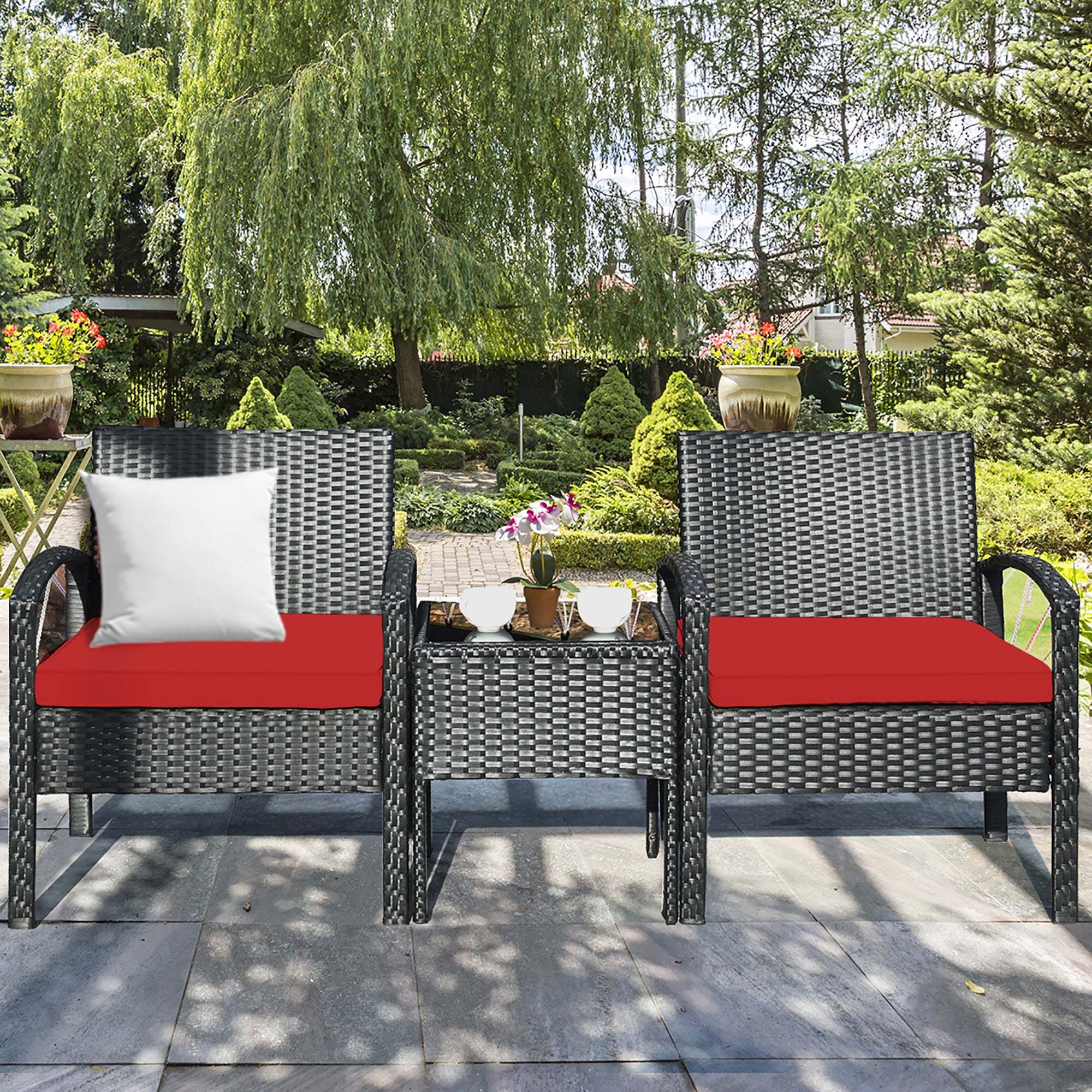  3 Piece Table and Cushion Chairs Set - Red - Bonton