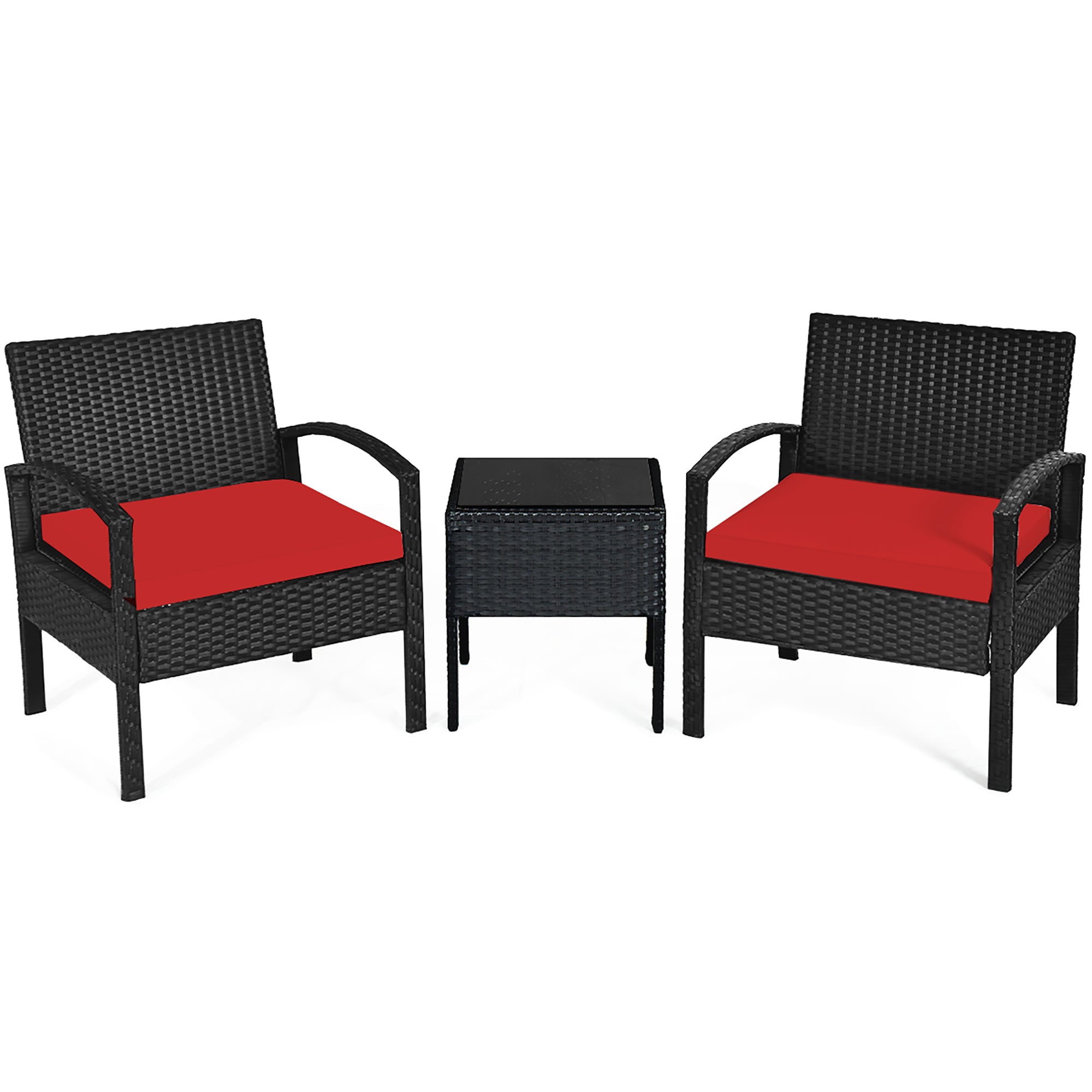  3 Piece Table and Cushion Chairs Set - Red - Bonton