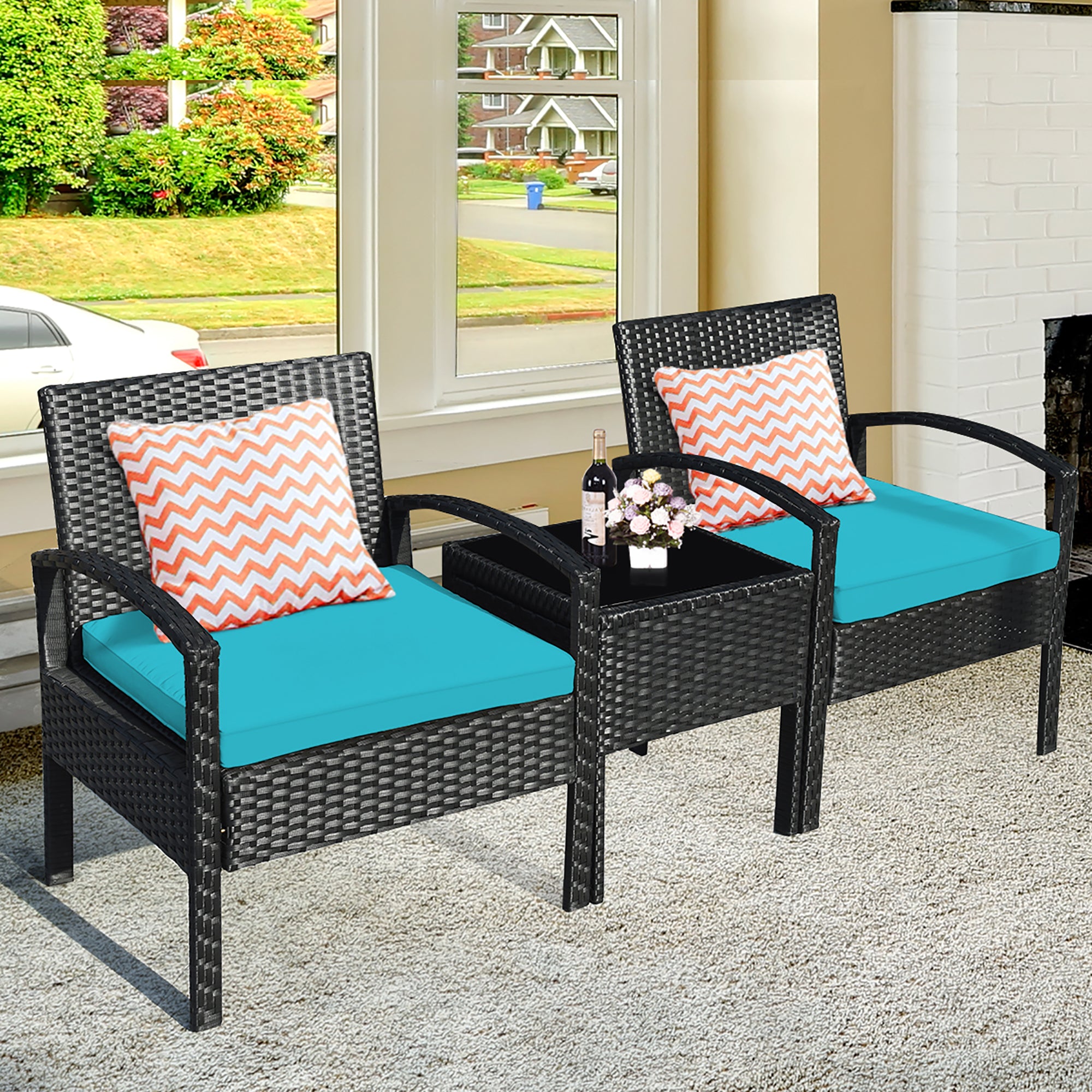  3 Piece Table and Cushion Chairs Set - Red - Bonton