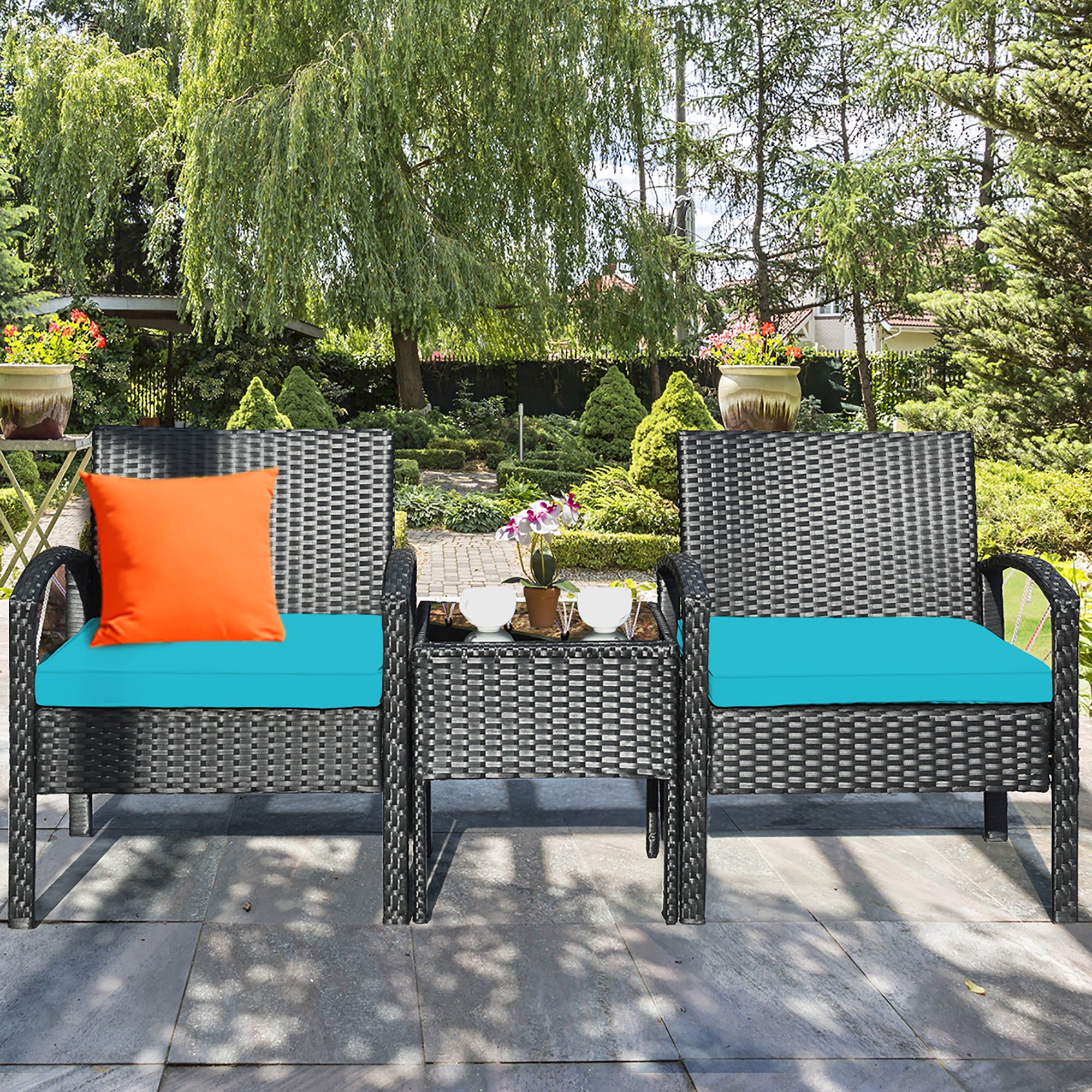  3 Piece Table and Cushion Chairs Set - Red - Bonton