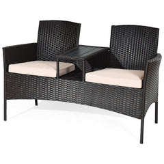 Rattan Table with Attached Chairs Conversation Set