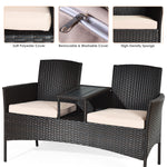 Rattan Table with Attached Chairs Conversation Set