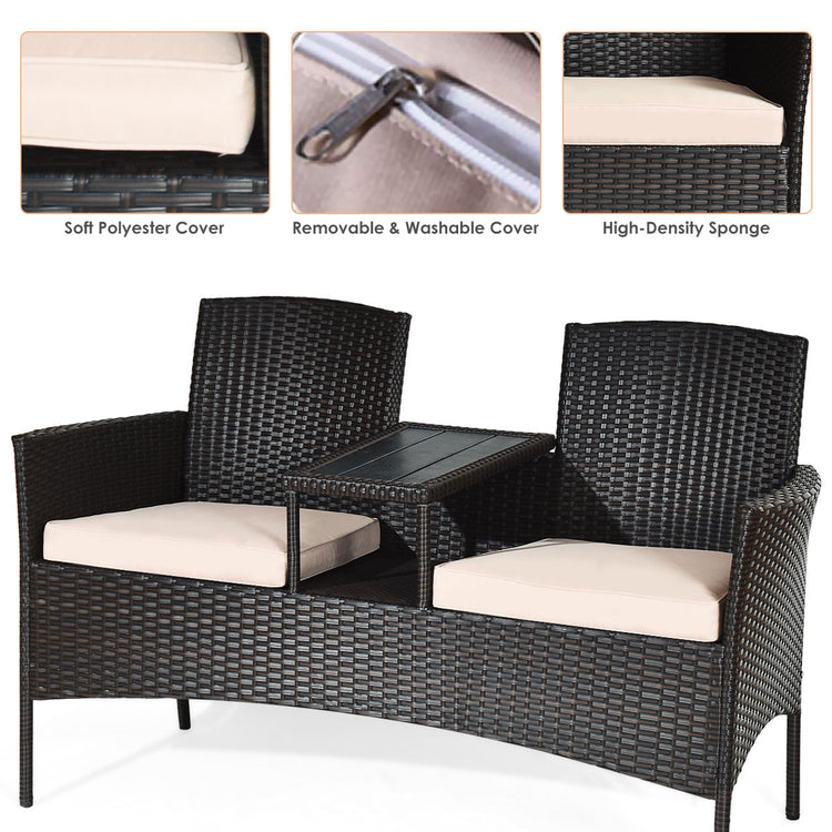 Rattan Table with Attached Chairs Conversation Set