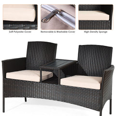 Rattan Table with Attached Chairs Conversation Set