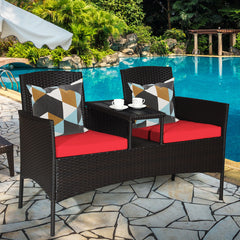 Rattan Table with Attached Chairs Conversation Set