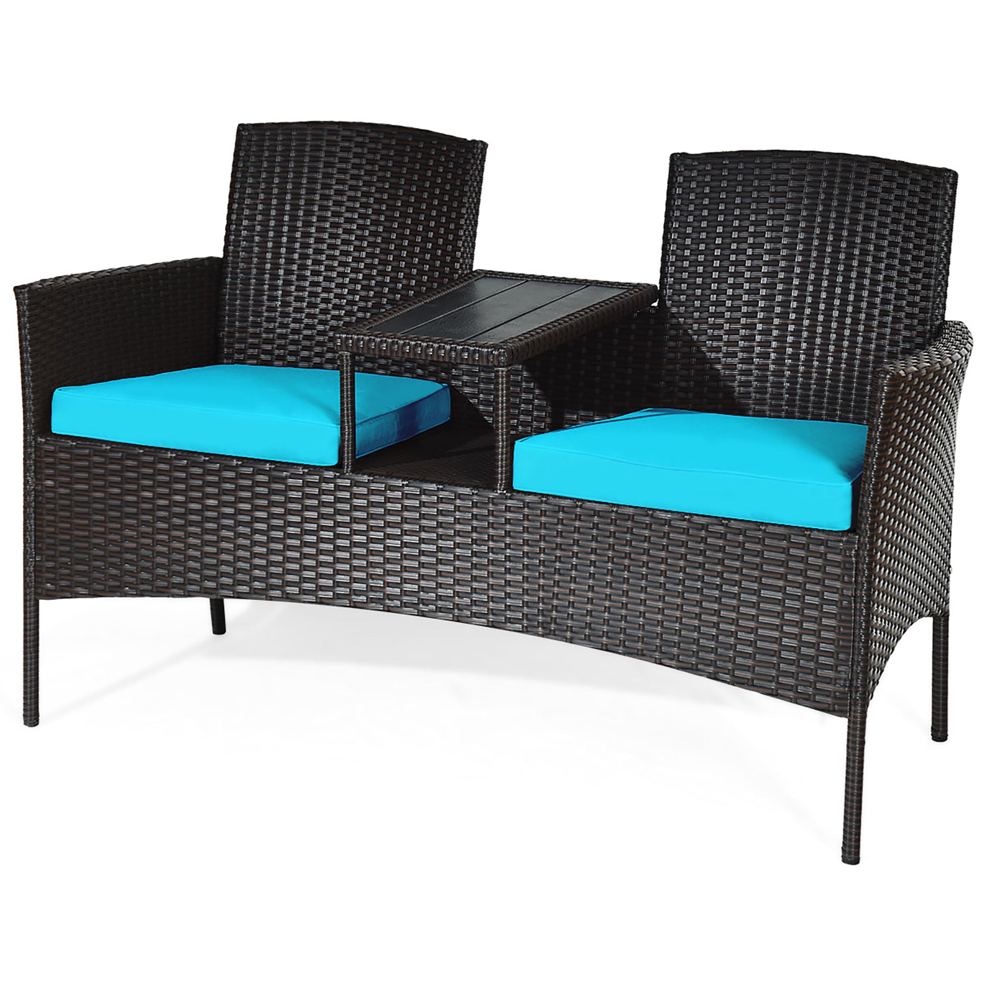  Rattan Table with Attached Chairs Conversation Set - Red - Bonton