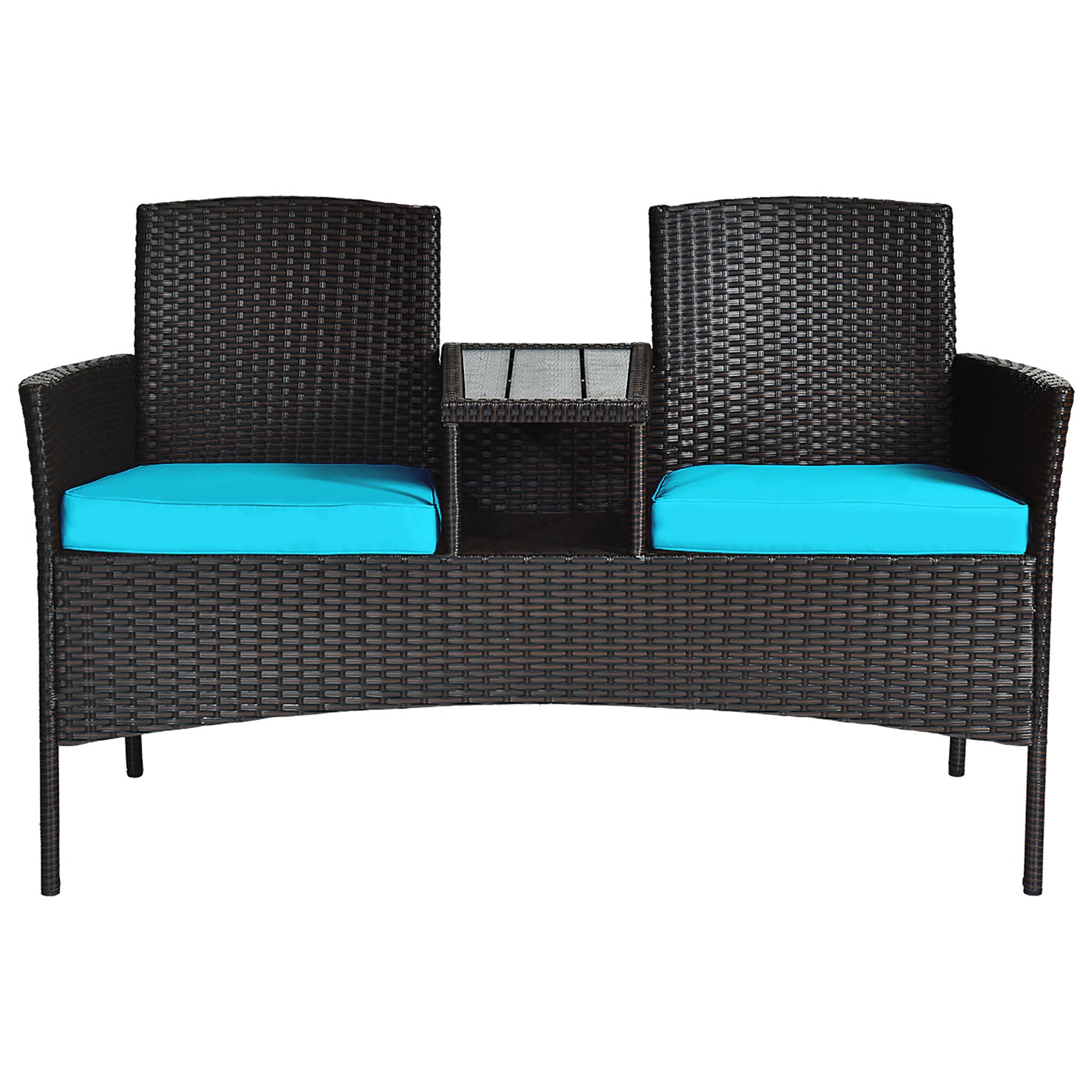  Rattan Table with Attached Chairs Conversation Set - Turquoise - Bonton