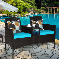 Rattan Table with Attached Chairs Conversation Set