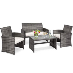 Gray Rattan Furniture Set with Glass Table Top Set of 4