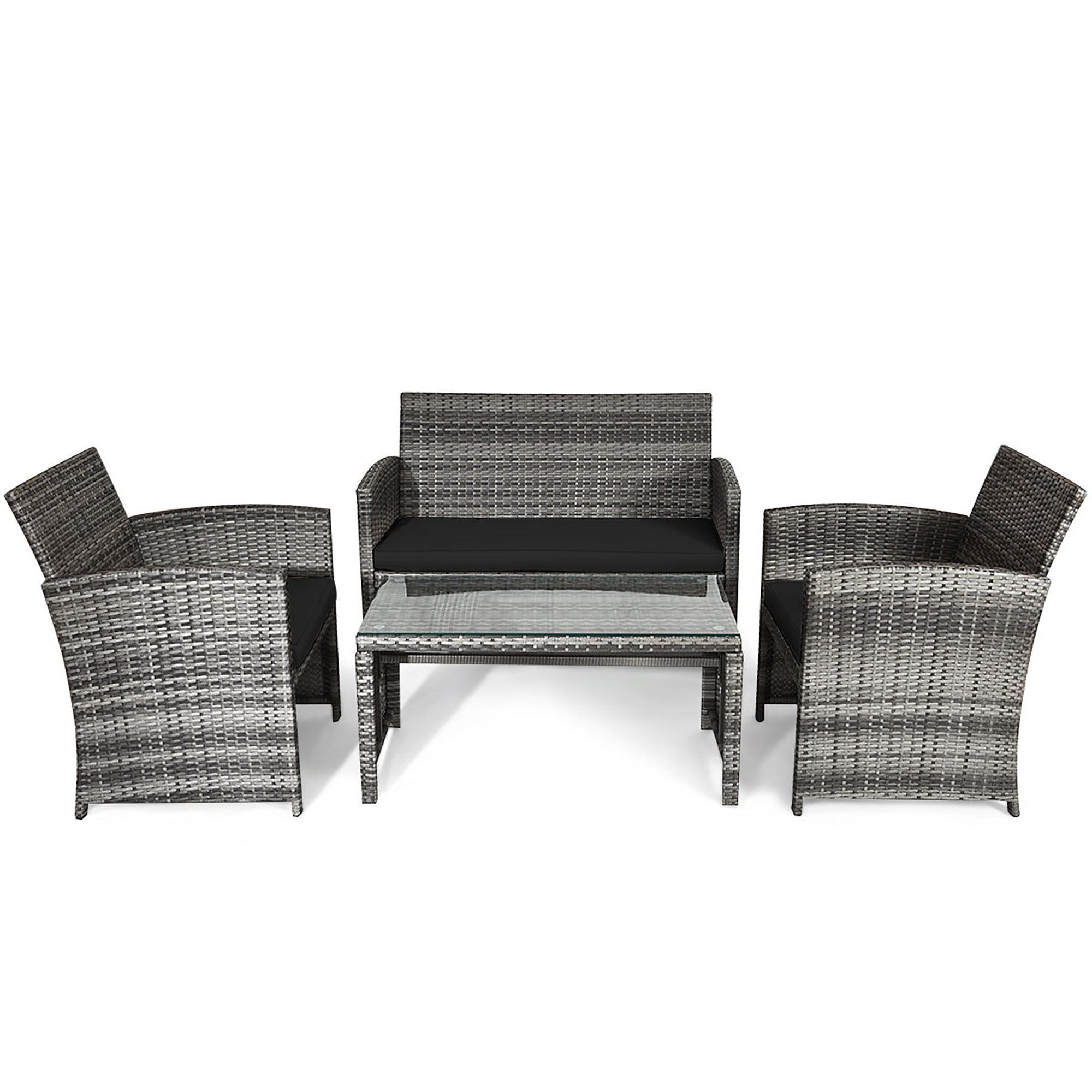  Gray Rattan Furniture Set with Glass Table Top Set of 4 - Red - Bonton