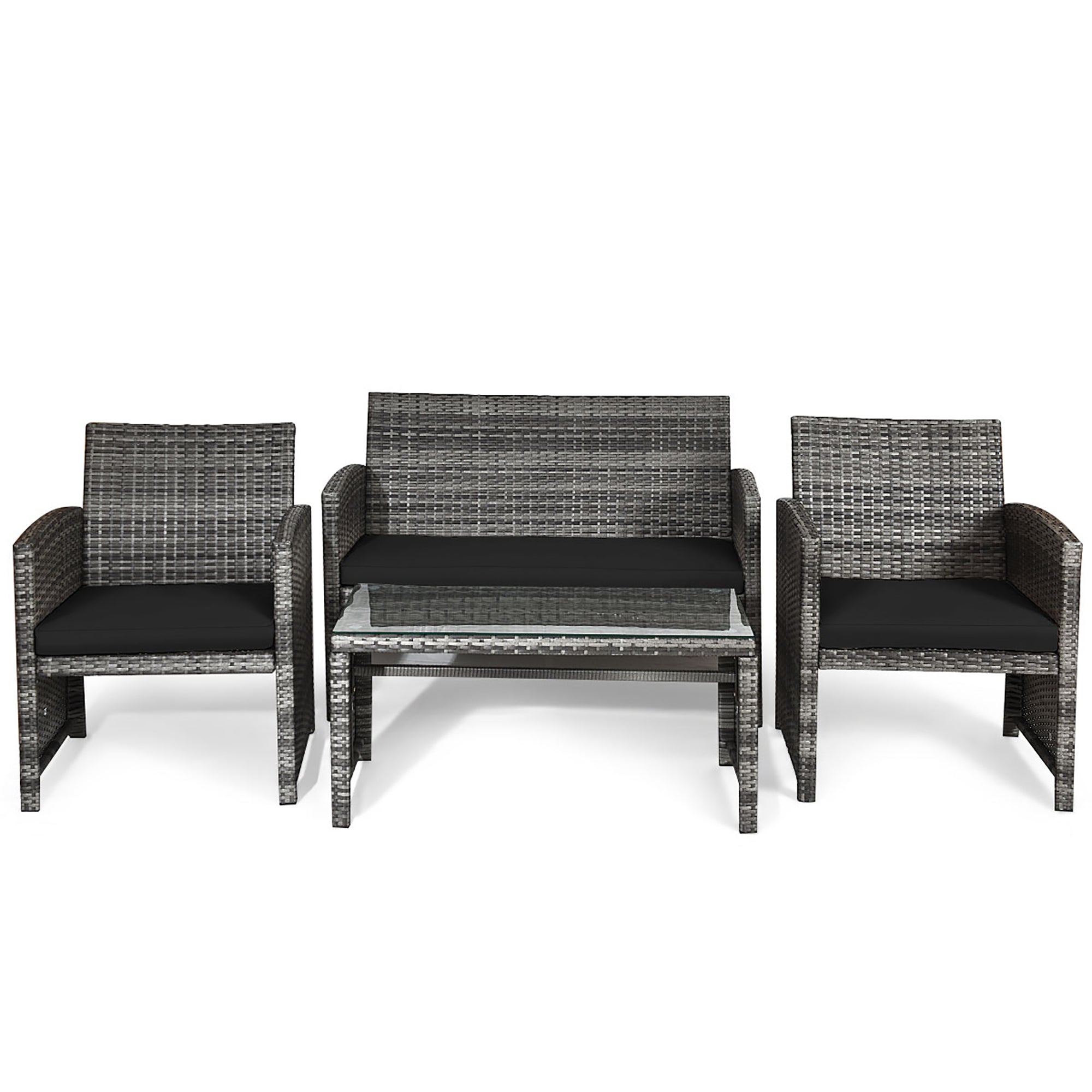  Gray Rattan Furniture Set with Glass Table Top Set of 4 - Mix Gray - Bonton