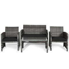 Gray Rattan Furniture Set with Glass Table Top Set of 4