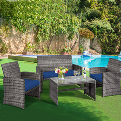 Gray Rattan Furniture Set with Glass Table Top Set of 4