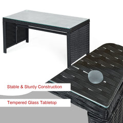 Black Rattan Furniture Set with Glass Table Top Set of 4